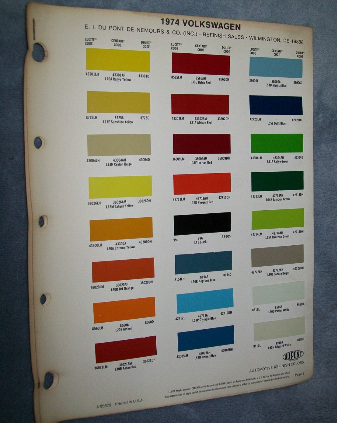 1974 VW Volkswagen car auto Paint Chips Bug Bus Dasher Rabbit Thing Karmann Ghia