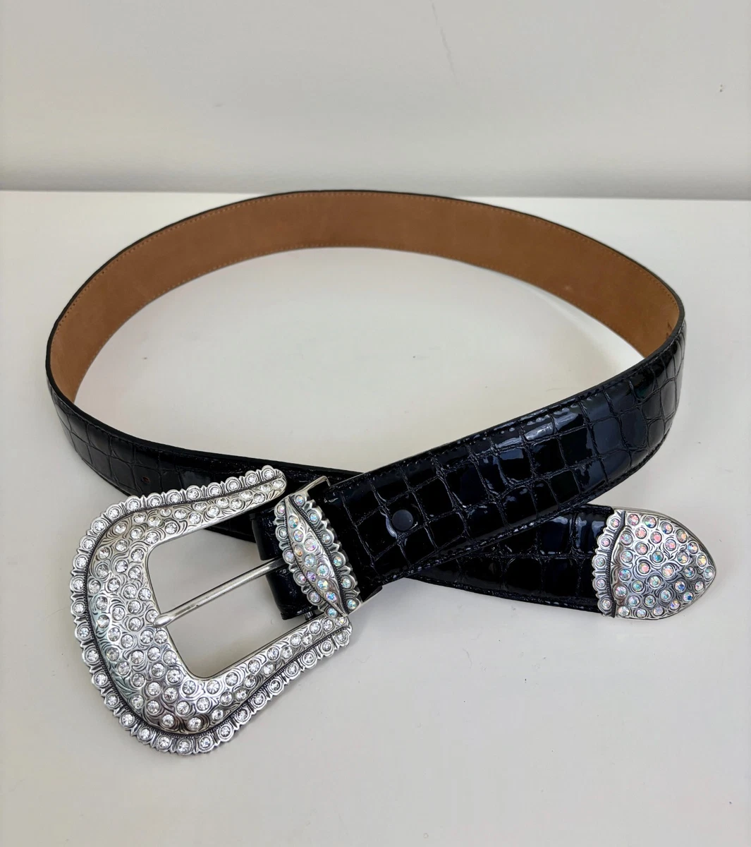 Rhinestone Patent Leather Belts for Women for sale | eBay display picture 3
