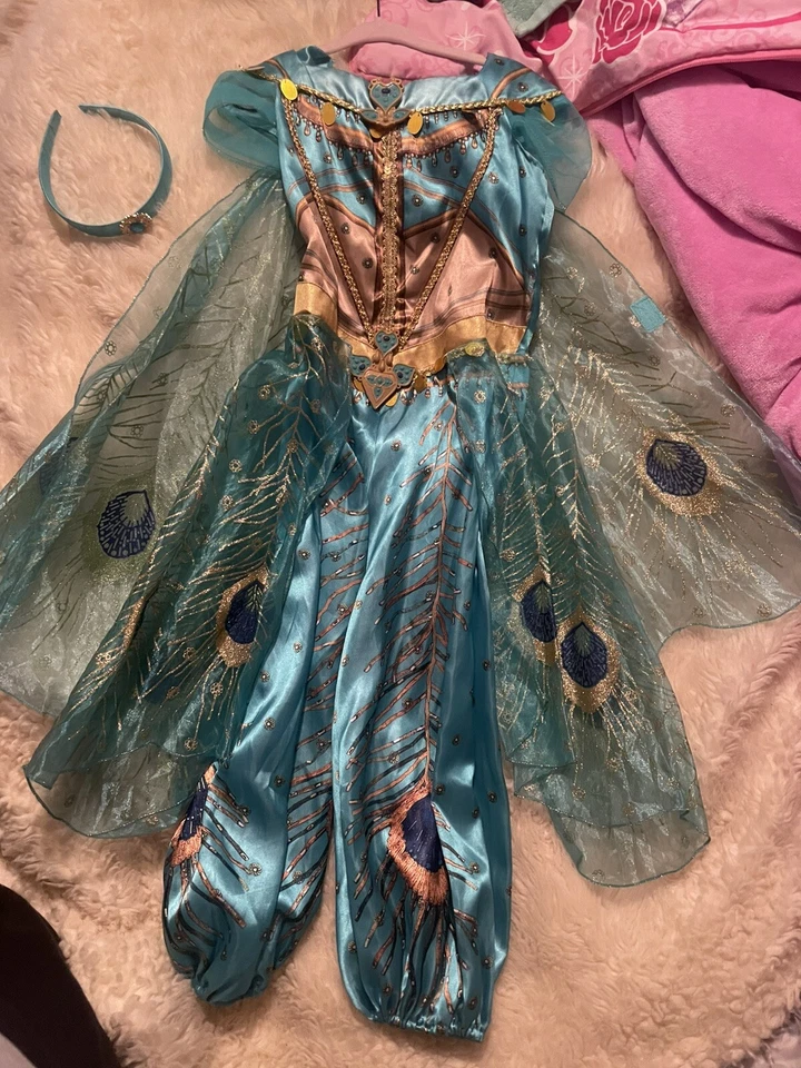 Disfraz clásico infantil Aladdin película en vivo princesa jazmín verde azulado talla 6 + diadema Foto 2 de 4