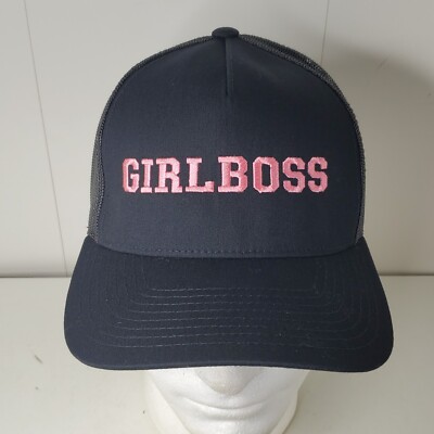 Girl Boss Hat Pink Embroidered Snapback Mesh Trucker Hat Baseball Cap Black Pink