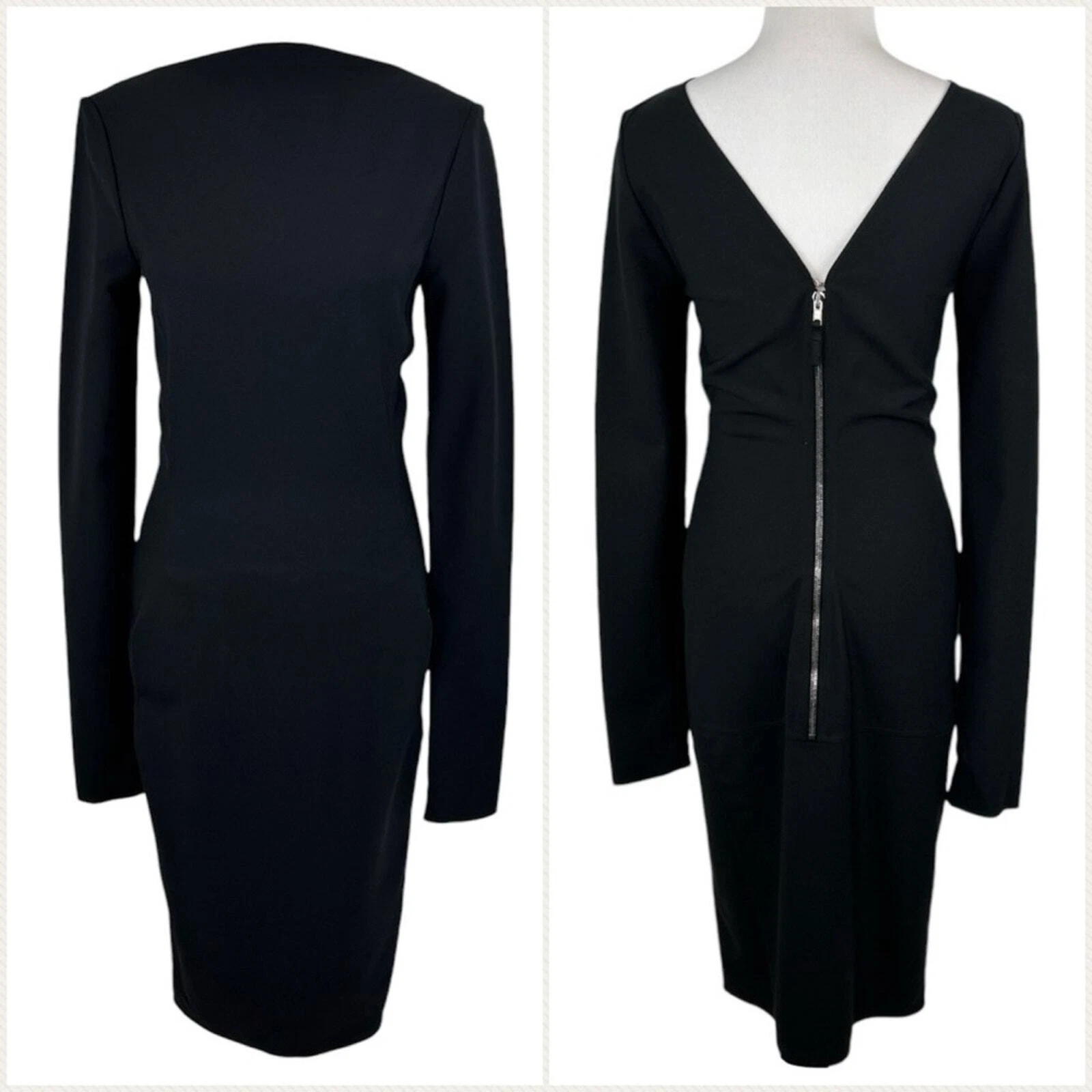 Abito tubino donna RICK OWENS nero schiena a V Maria manica lunga zip dietro taglia 8