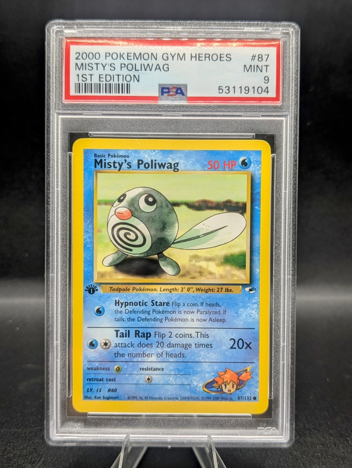 2000 Pokemon Gym Heroes 1st Edition Misty's Poliwag 87/132 PSA 9 Mint