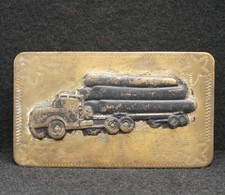WC03165 VINTAGE 1950s  18-WHEELER SEMI TRUCK w/ LOGS  SOLID BRASS BELT BUCKLE