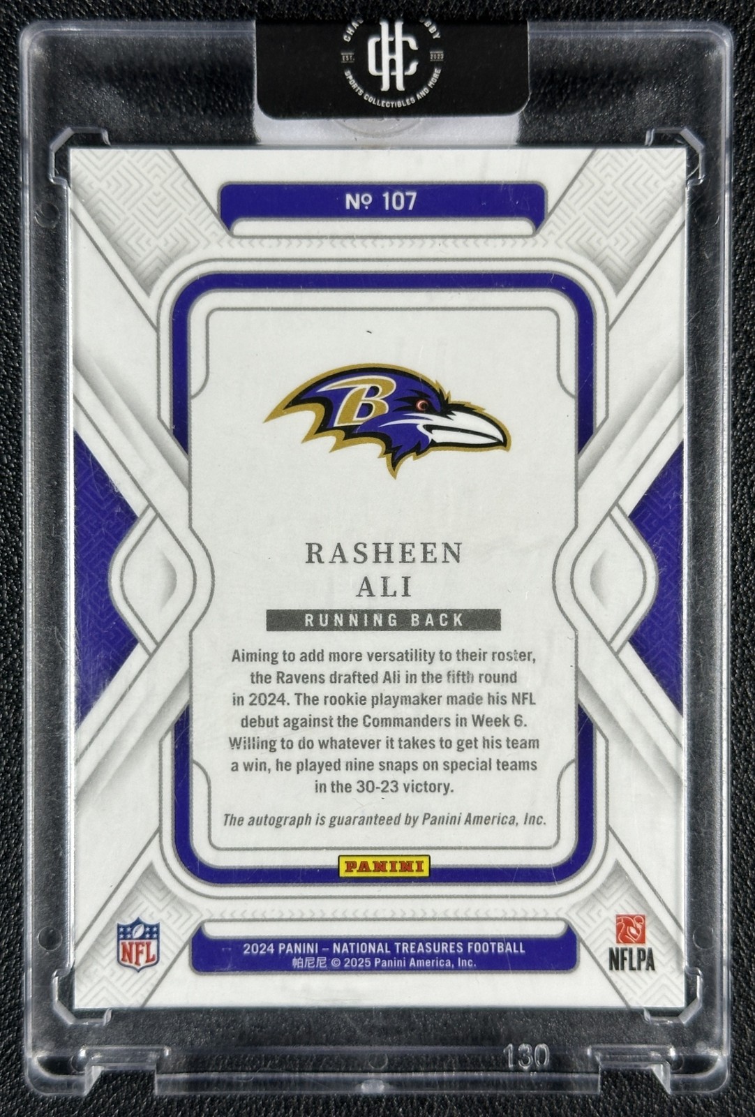 RASHEEN ALI 2024 PANINI NATIONAL TREASURES #107 AUTO GOLD RC 21/35 RAVENS view 2
