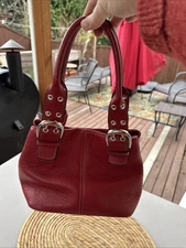 Vtg Tignanello Red Genuine Leather Hand Bag With Adjustable Buckles/Straps
