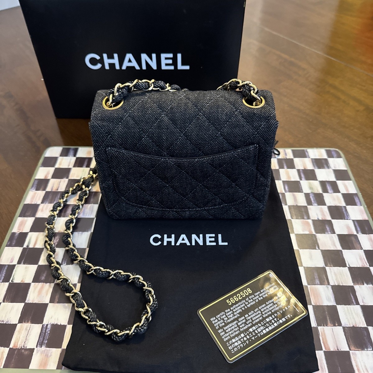 CHANEL ショルダーバッグ　ブラック Vintage Chanel Black Denim Mini Classic Square Flap Shoulder Bag
