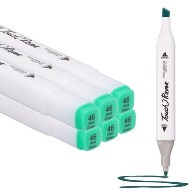 Dual Tip Alcohol Art Markers, 6 Pcs White Barrel Alcohol Markers, Green