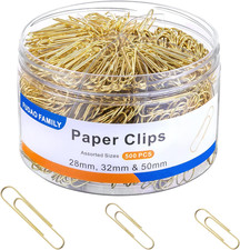 Assorted Sizes Paper Clips, 500 PCS - Gold, Small, Medium, Large
