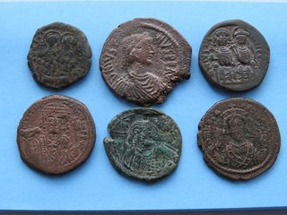 Konvolut 6 Stück Antike Byzantinische Bronze Münzen Original