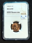1955 D LINCOLN WHEAT CENT NGC MS 66 RD 267