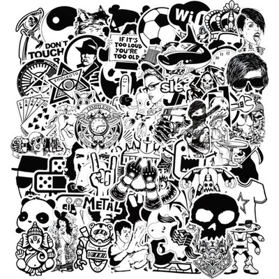 Aufkleber Set 240 Stück Schwarz-Weiß Graffiti Decals Bumper Sticker Auto, Ska...