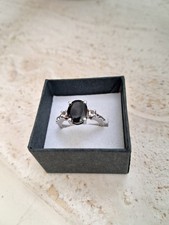 Gemporia Black Spinel and White Topaz , Sterling Silver Ring, size N/O, 7.