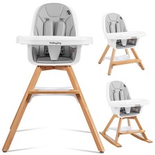 Babyjoy 3-in-1 Convertible Wooden Baby High Chair w/ Tray Adjustable Legs Gray
