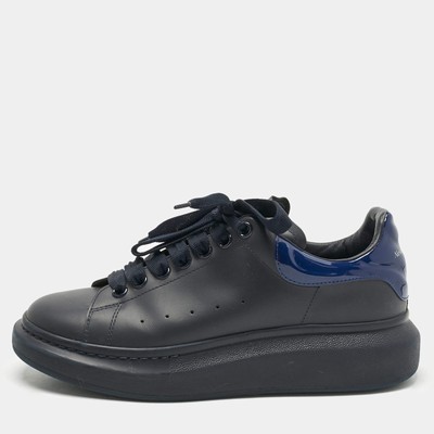 Alexander McQueen Navy Blue Leather and Patent Leather Oversized Lace Up