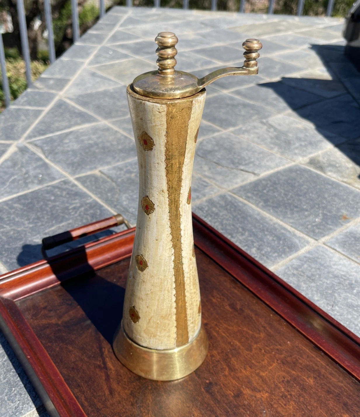 Pepper Grinder Mill ~ MF Florentine Italy Vintage Gold & Yellow Italian Wooden