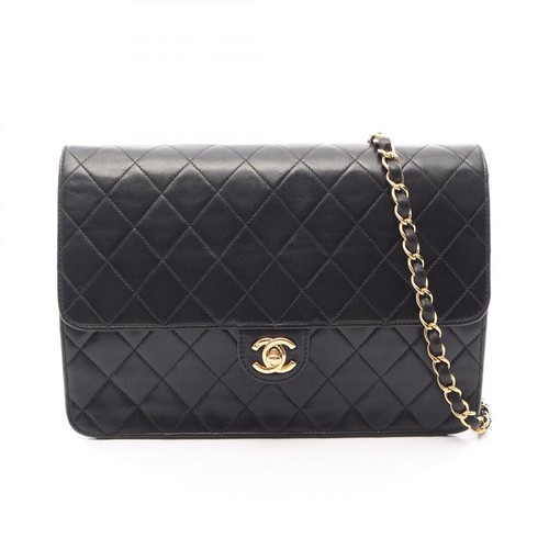 CHANEL Matelass Single Flap Shoulder Bag Lambskin Ladies Black Used from Japan