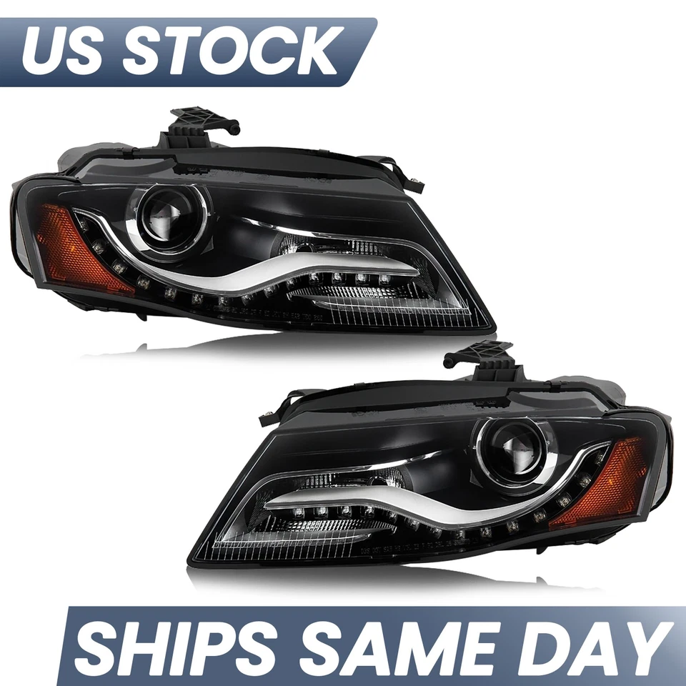 HID/Xenon Headlight For 2009-2010 Audi A4 B8 w/o AFS w/ LED DRL Left+Right Pair Foto 2 de 4