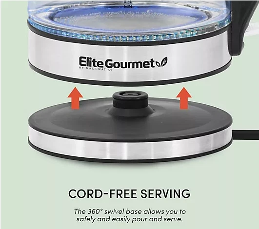 Hervidor de agua Elite Platinum inalámbrico de vidrio de 1,7 L, acero inoxidable Foto 3 de 4