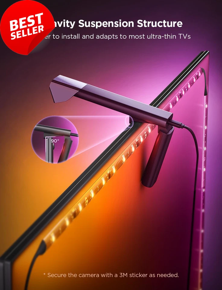 TV Backlight 3 Lite RGBICW Wi-Fi LED Strip w/ Camera Voice APP 11.8Ft 55-65" - Image 4 of 4