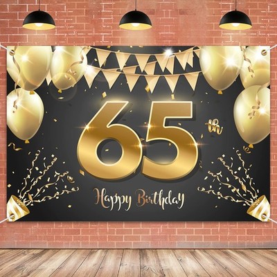 HAMIGAR 6x4ft Happy 65th Birthday Banner Backdrop - 65 Years Old Birthday Dec...