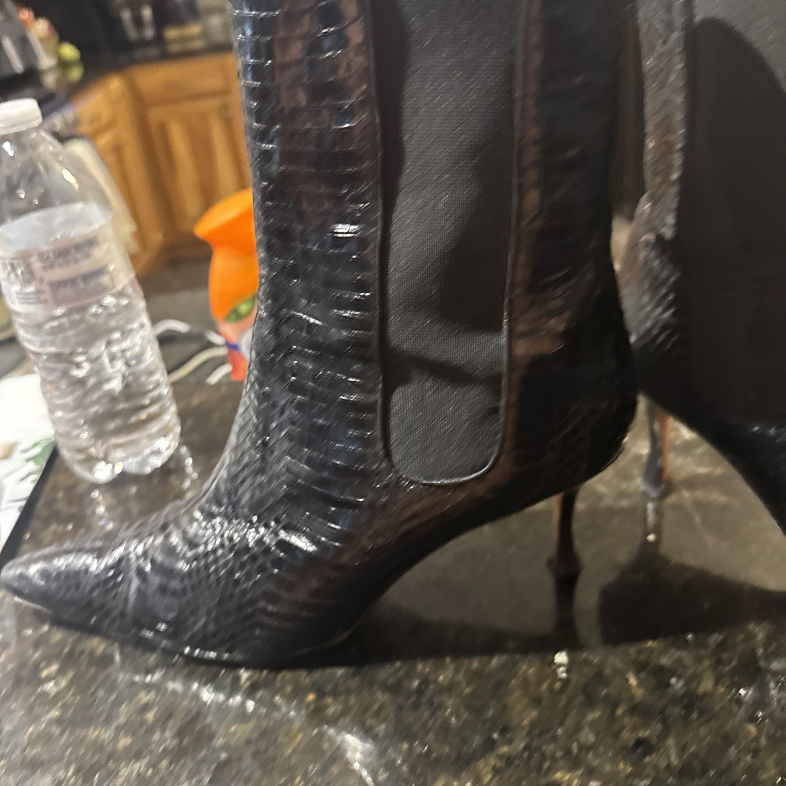 Authentic MANOLO BLAHNIK Black Python Leather Ank… - image 5