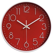 Wall Clocks Battery Operated Non-Ticking Red Clock 12 Inch Kitchen Wall Clock