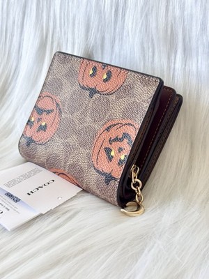 NWT COACH Snap Wallet In Signature Canvas Halloween pumpkin