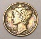 1943 D Mercury Winged Head Dime 10 Cents Silver Coin VF+ Tone