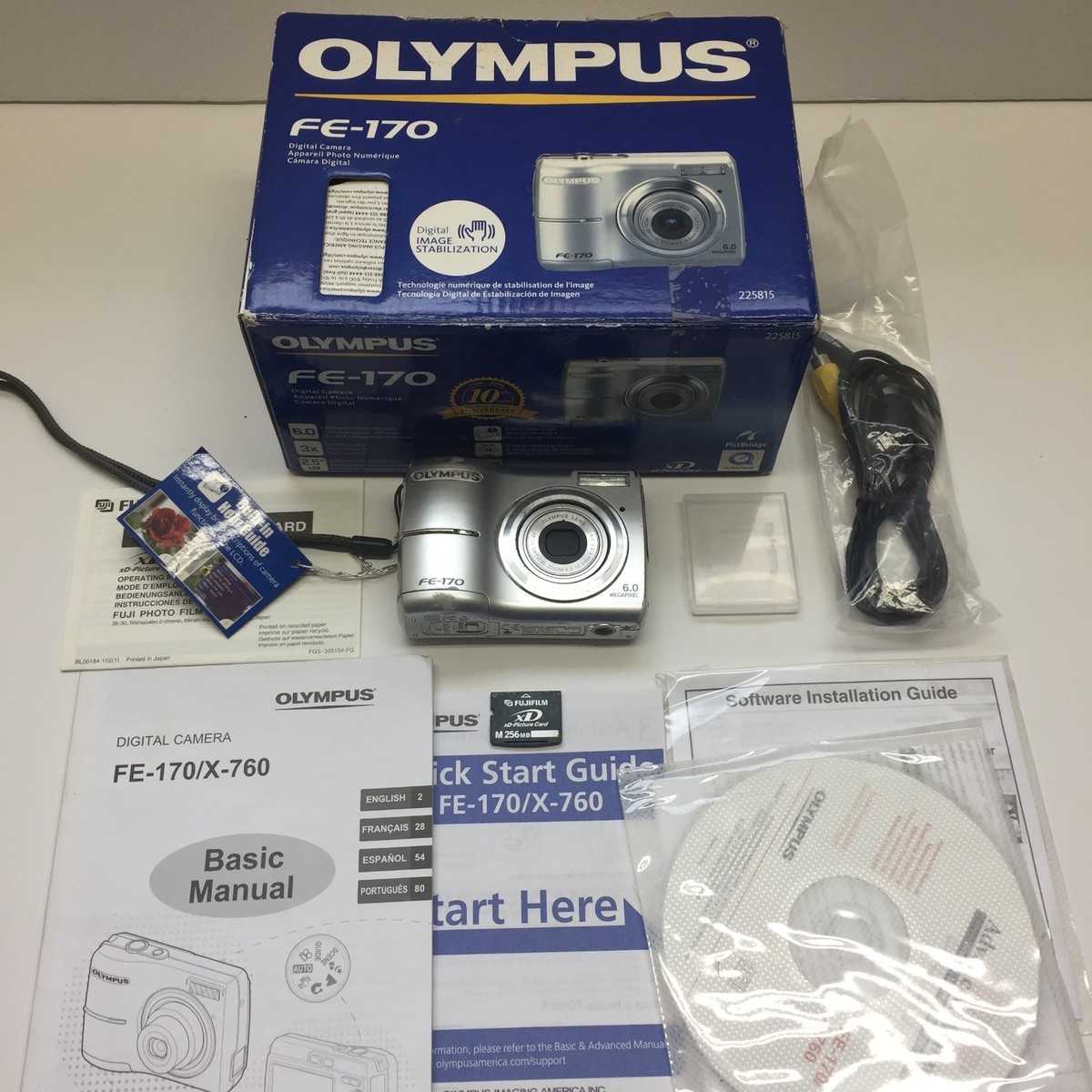 Olympus FE-170 Compact 6.0 MP Digital Camera Silver With SD Card