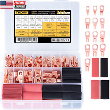 260Pcs Copper Wire Lugs AWG2 4 6 8 10 12 with Heat Shrink Set, 120Pcs Battery Ca