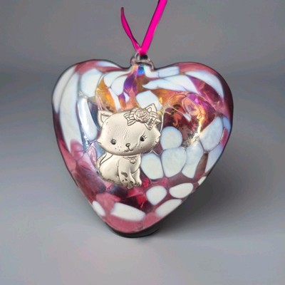Mundgeblasenes Glas Freundschaft Herz Ornament rosa Sonnenfänger Kätzchen Charm Katze Geschenk