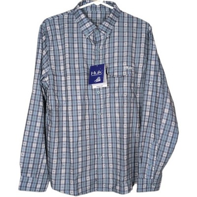 NWT HUK Tide Point Button Down Performance Long Sleeve Mens Sz S Blue Check
