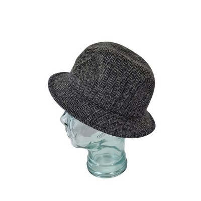 M&S Moon Tweed Trilby Hut Gr. S Fischgrät 100% Wolle grau