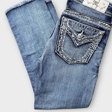 Miss Me Capri Jeans Size 25 Blue Denim Embellished Rhinestone Women  s Distressed