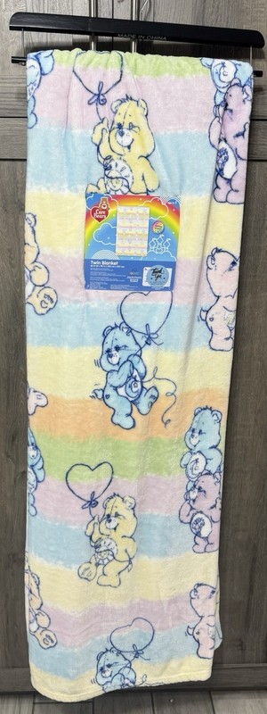 New Care Bears 60"x90" Care Bear Pastel Rainbow Striped Throw Blanket On Hanger