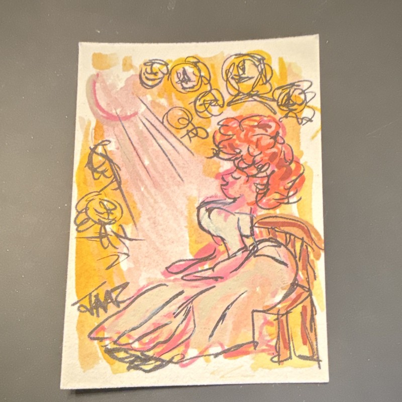ACEO Original Miniature Ink Drawing Seated Woman Doodle  Signed by Janay Charles