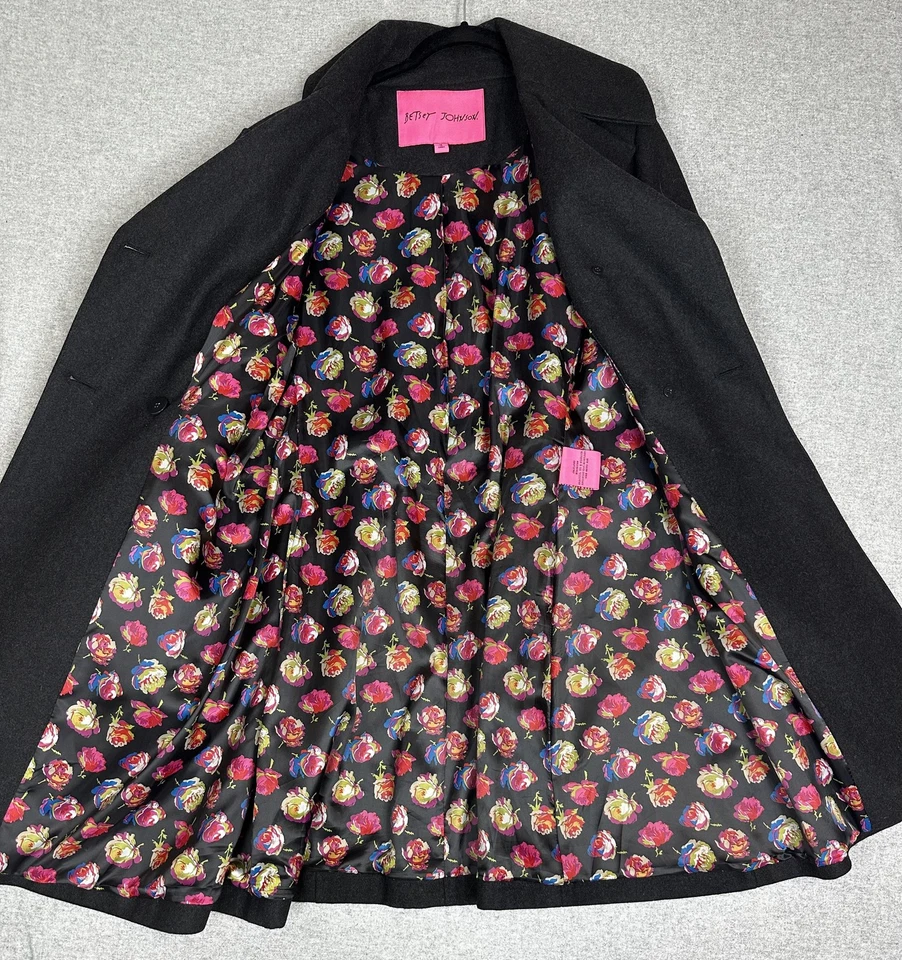 Abrigo Betsey Johnson Mujer 14 Mezcla de Lana Plisado Forrado Botón Volantes Borde Floral Foto 2 de 4