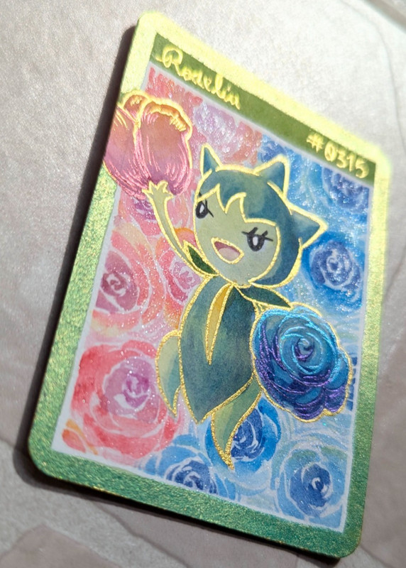 Pokemon: Roselia Card - OOAK ACEO Iridescent & Metallic Watercolor Art Card