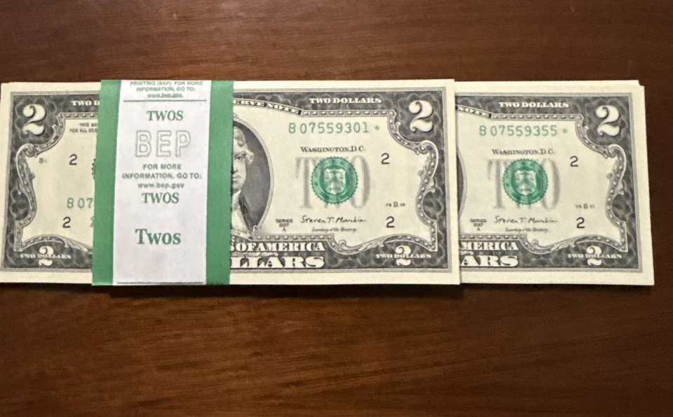 $2 Bill  2017A New York  STAR NOTE PACK 100  SEQ NOTES  UNC - Image 2 of 3