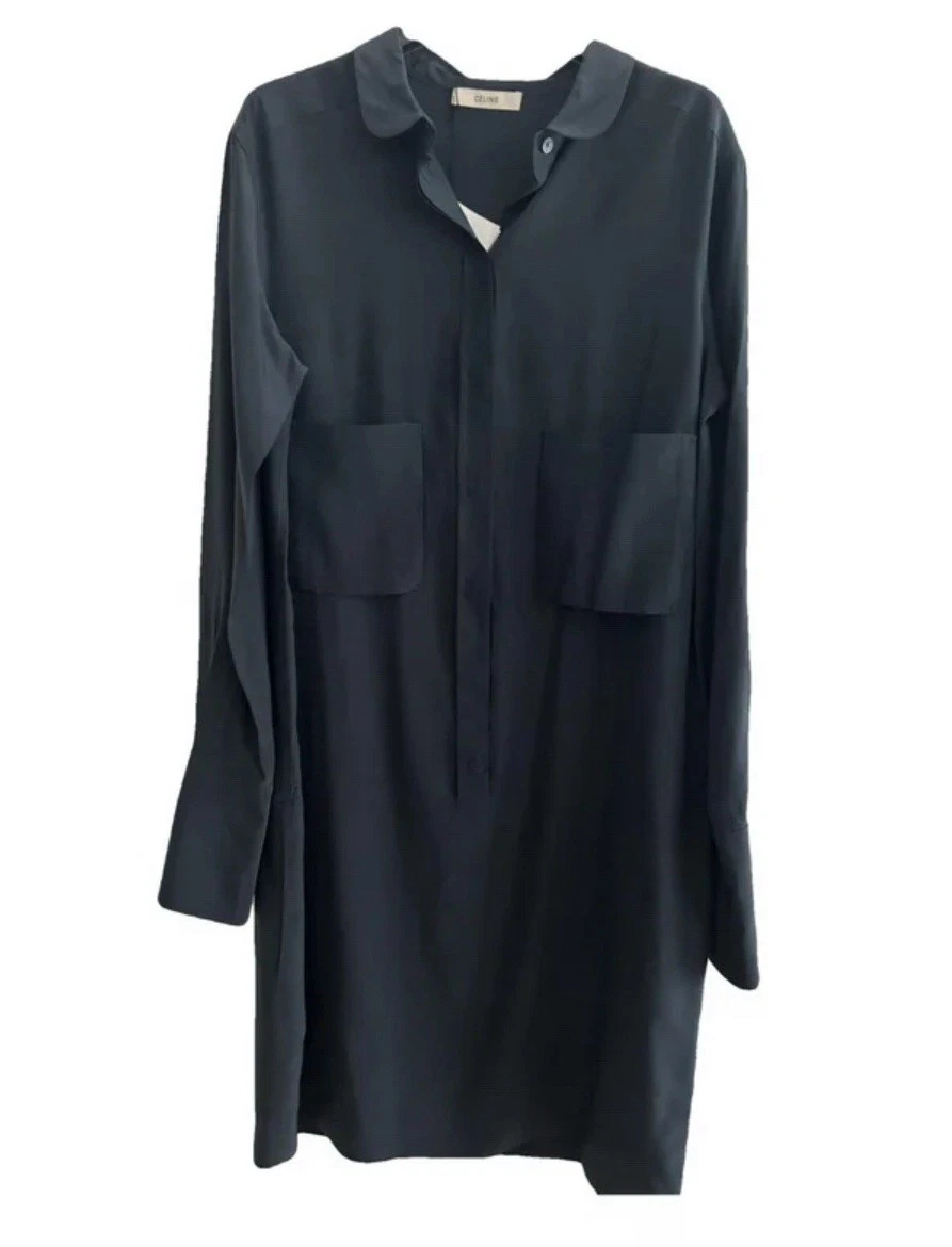 Abito camicia seta Celine grigio indietro