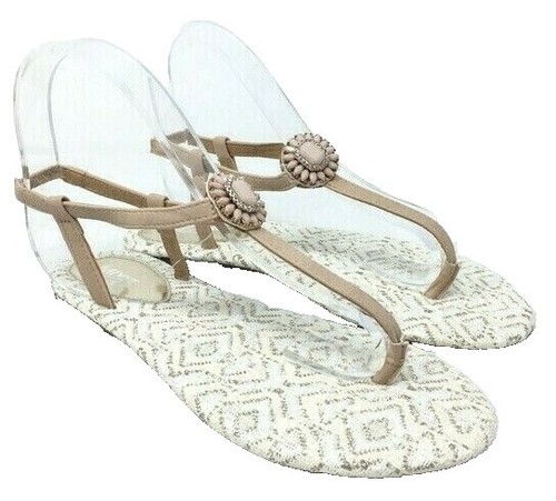INC Womens Blue Bow And Rhinestone Accents Slip Resistant  INC Womens Navy Bow And Accents Madena Round Toe Slip On Thong Sandals 5 M display picture 1