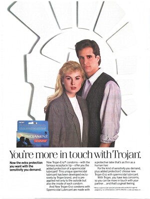 Vintage Print Ad Trojan Condoms - You're More In Touch With Trojan - Oct 1989