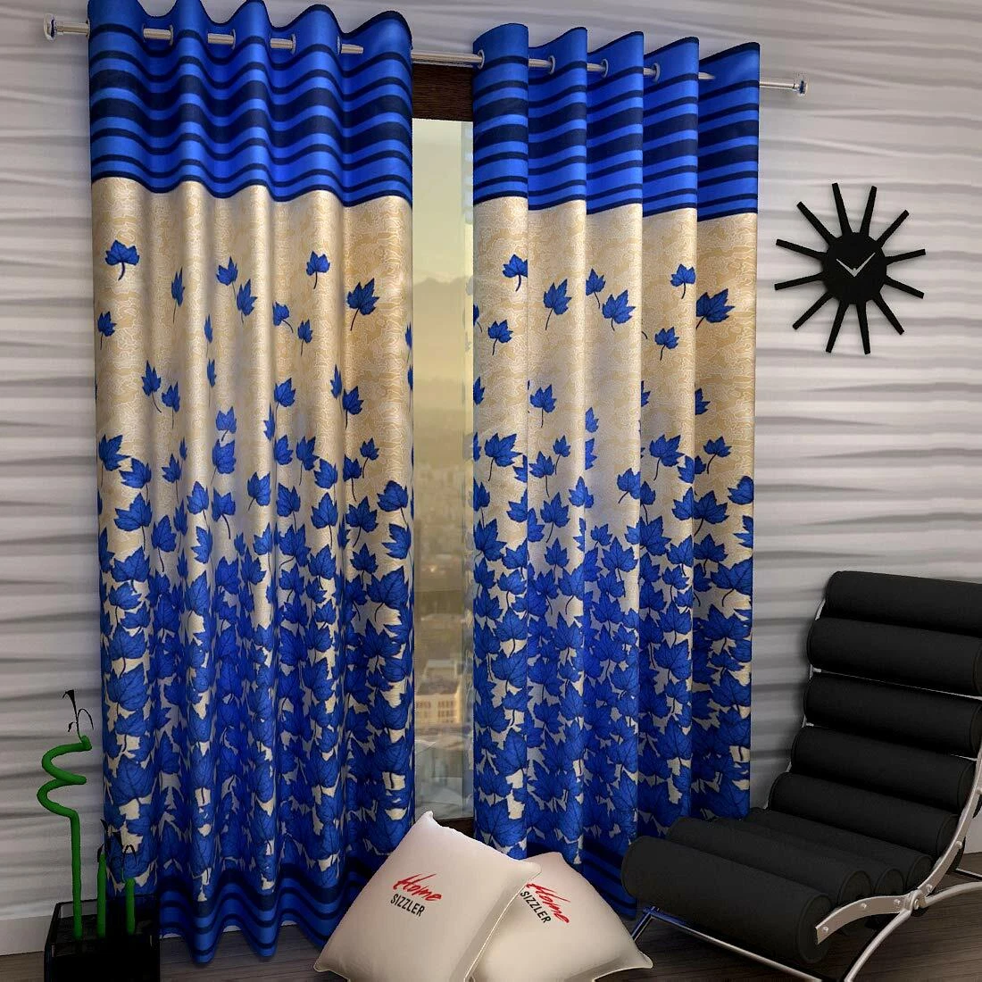 Nouveau Ensemble De Rideaux En Polyester À Oeillets De 2 Pièces - 7 Pieds Bleu