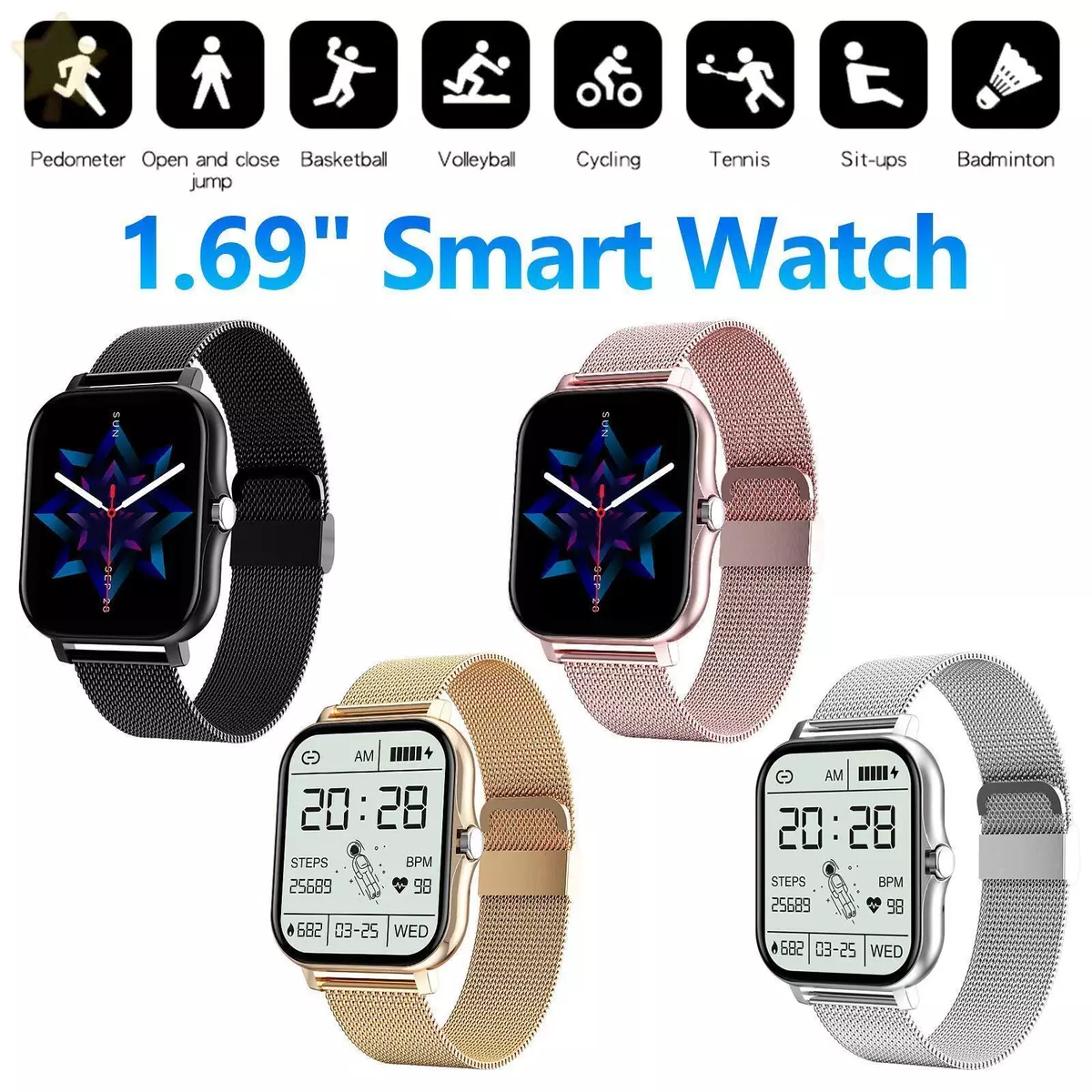 Smart Watch For Women Men Pedometer Heart Rate Fitness Tracker for iOS  Android