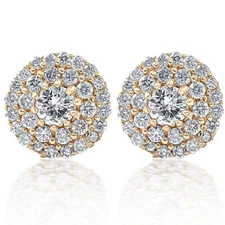 Double Halo Diamond Screw Back Studs 1/2 Carat TW 14k Yellow Gold