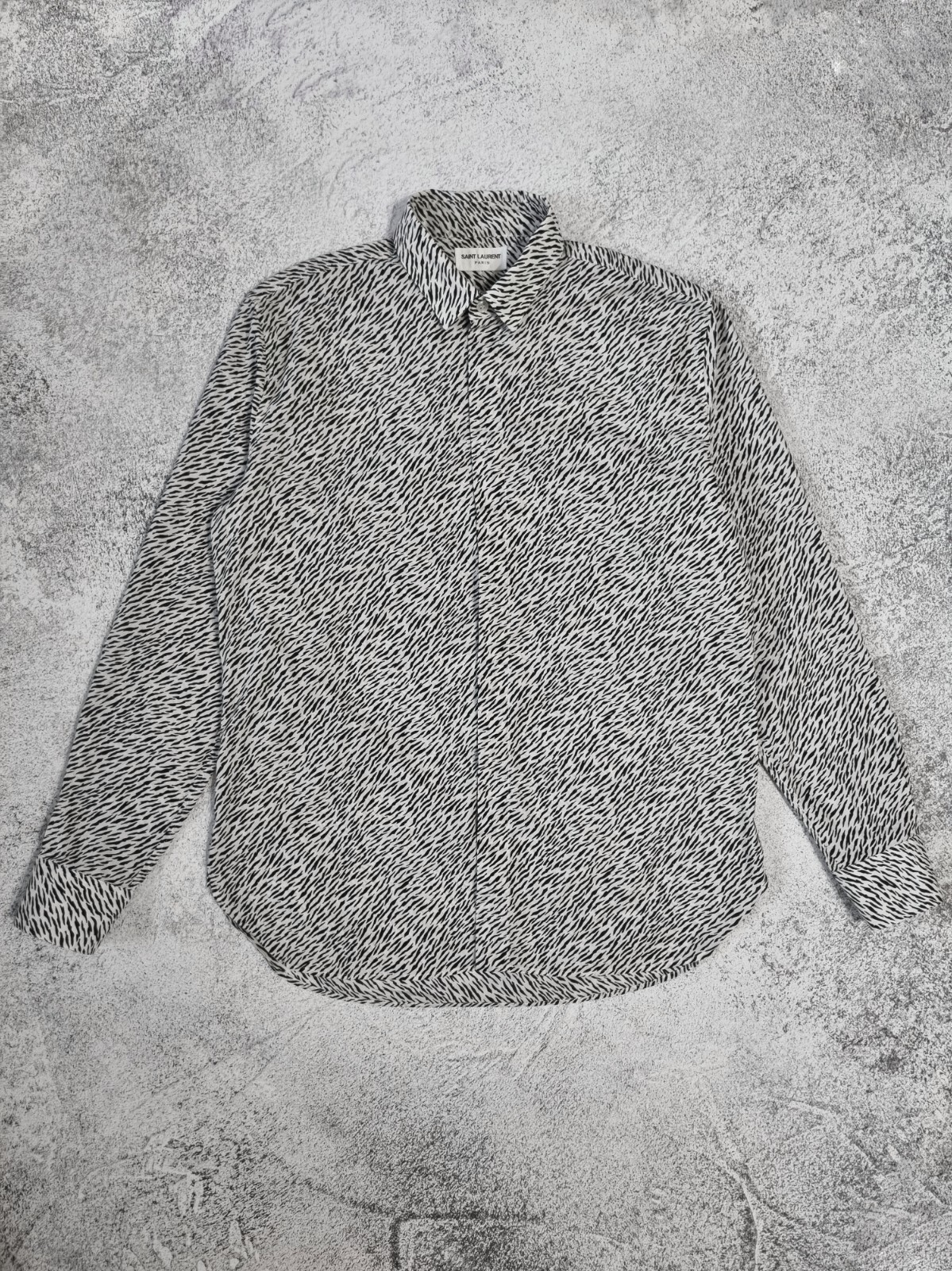 Camicia Saint Laurent Paris SS20 con stampa zebrata e bottoni taglia 39 15 (S M)