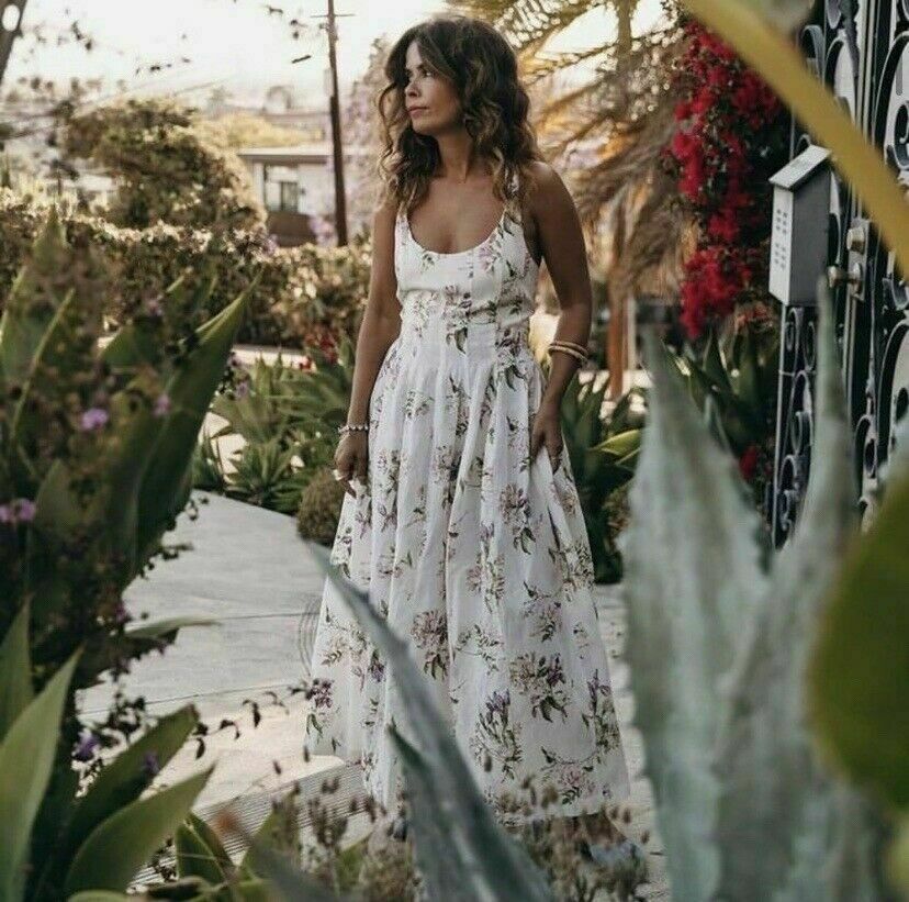 Brock Collection x H&M Lyocell Blend Cream Floral Long Cross Back Dress  DESIGNER | eBay