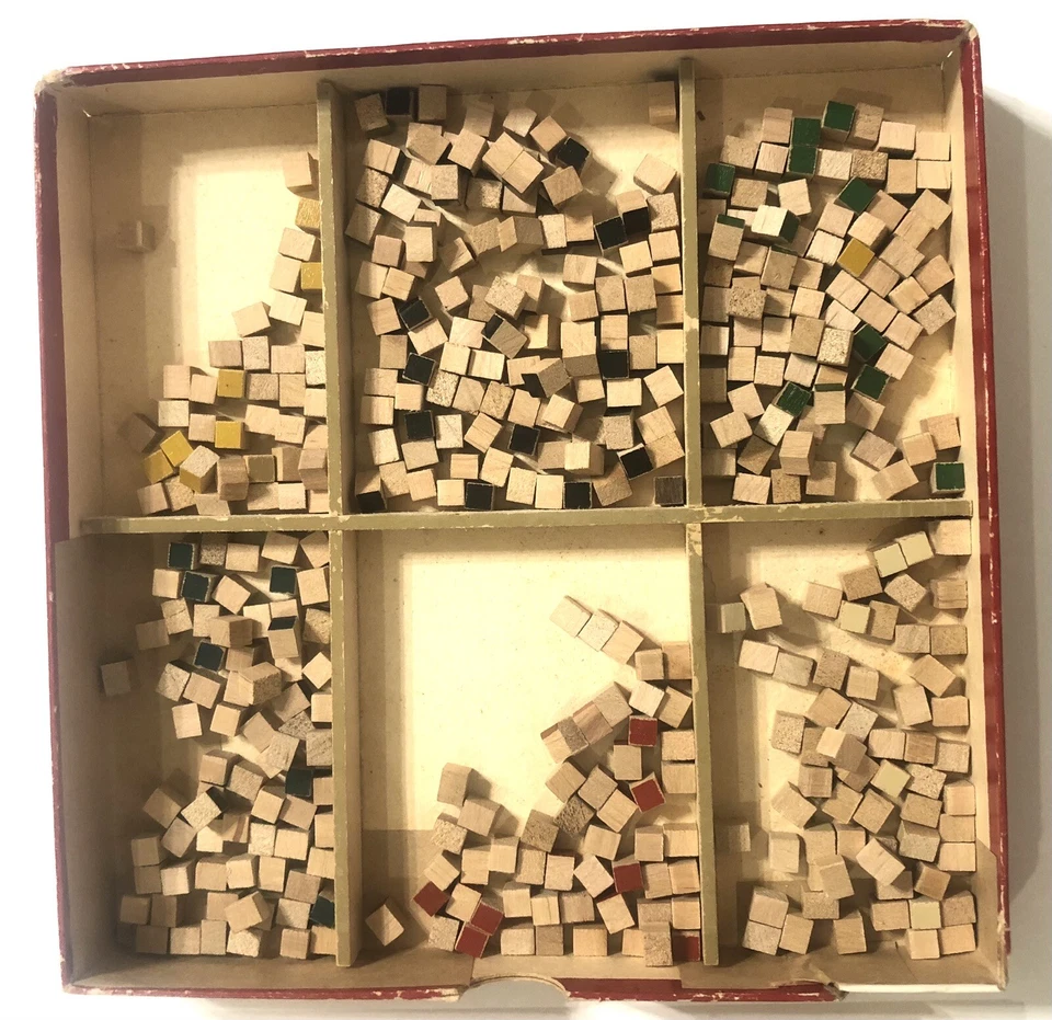 Antiguo juego de mesa de azulejos de mosaico Sam Gabriel & Sons bloque de madera juguete de Alemania Foto 3 de 4