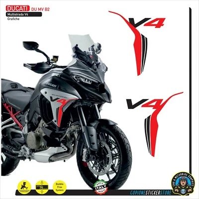 2 ADESIVI DUCATI MULTISTRADA V4 E V4S FIANCHETTI LATERALI NERO E ROSSO DU MV B1