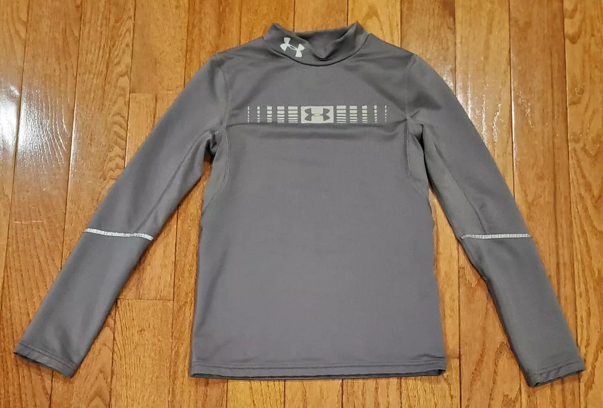 Under Armour Youth MED Gray Long Sleeve Coldgear Shirt Mockneck Reflective  preow